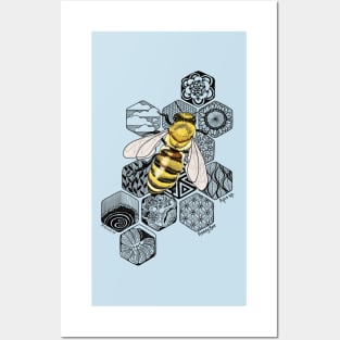 Golden Honey Bee Doodle Posters and Art